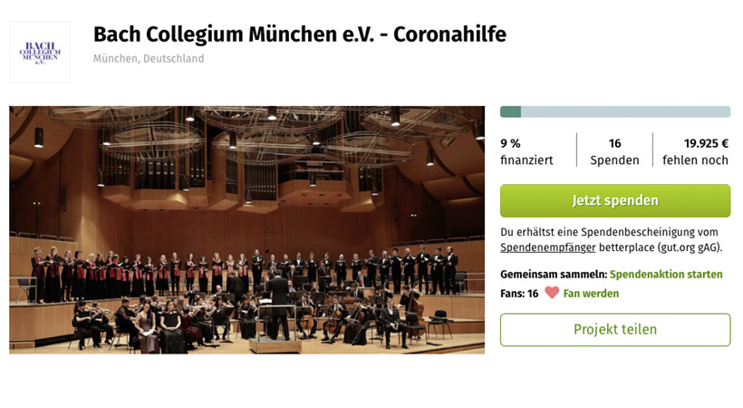 Bach Collegium Spende Corona München Orchester